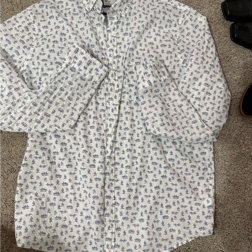 Express White and Blue Graphic Shirt